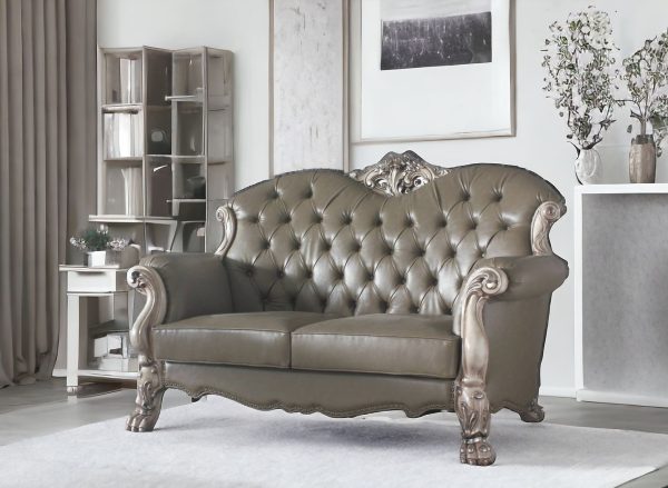 71" Bone Faux Leather Loveseat and Toss Pillows - Image 2