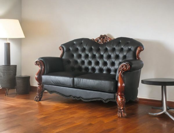 71" Black And Brown Faux Leather Loveseat and Toss Pillows - Image 2