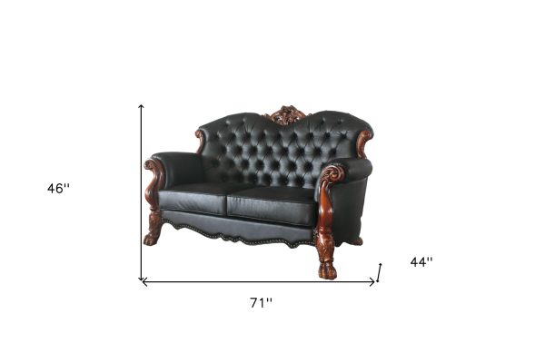 71" Black And Brown Faux Leather Loveseat and Toss Pillows - Image 4