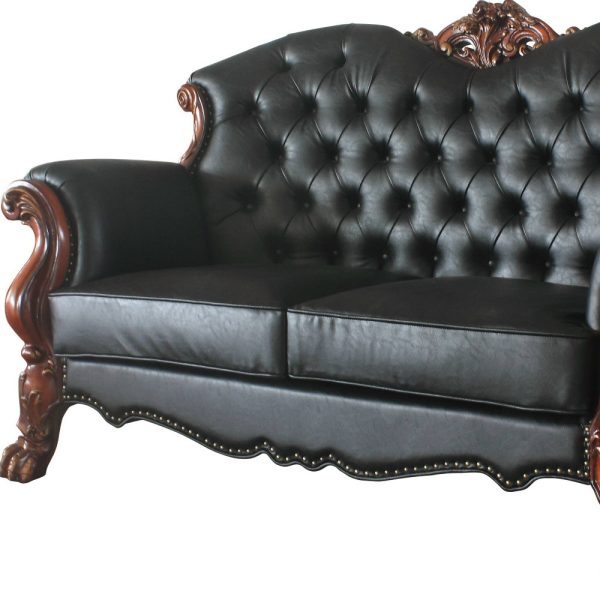 71" Black And Brown Faux Leather Loveseat and Toss Pillows - Image 3