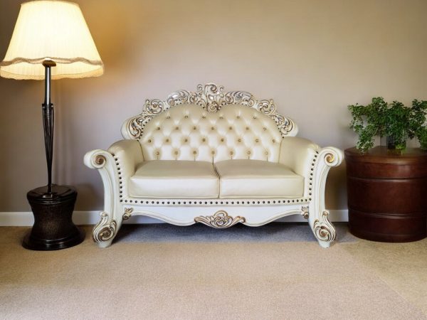 70" Champagne And Pearl Faux Leather Loveseat and Toss Pillows - Image 2