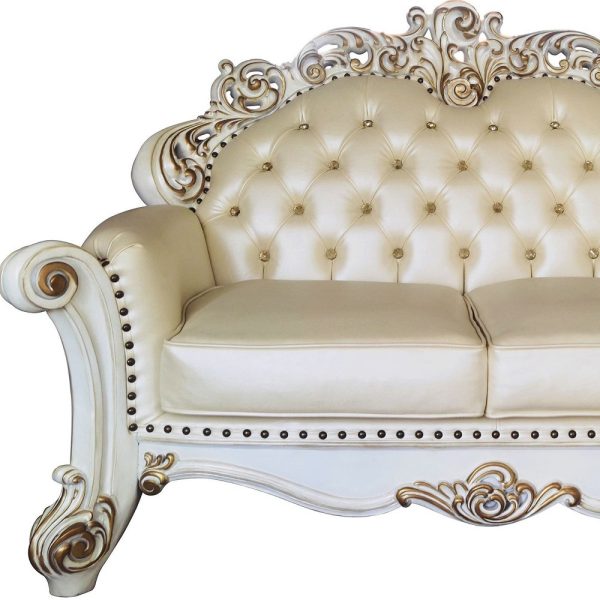70" Champagne And Pearl Faux Leather Loveseat and Toss Pillows - Image 3