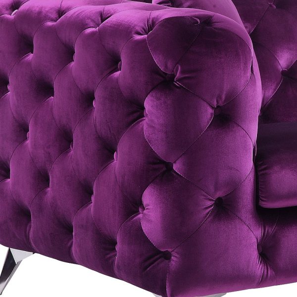72" Purple And Silver Velvet Loveseat - Image 3