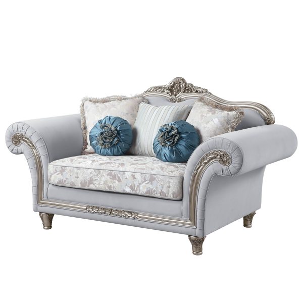 76" Light Gray And Platinum Linen Loveseat and Toss Pillows - Image 3