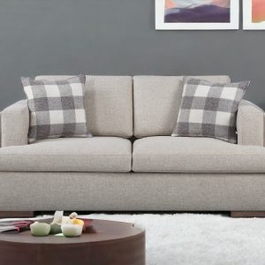 72" Beige And Brown Linen Loveseat