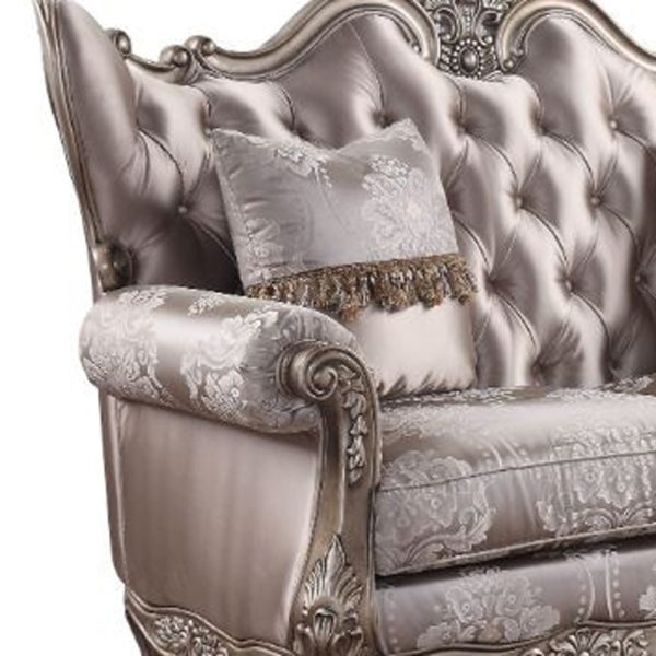 68" Pink And Platinum Silk Blend Loveseat and Toss Pillows - Image 3