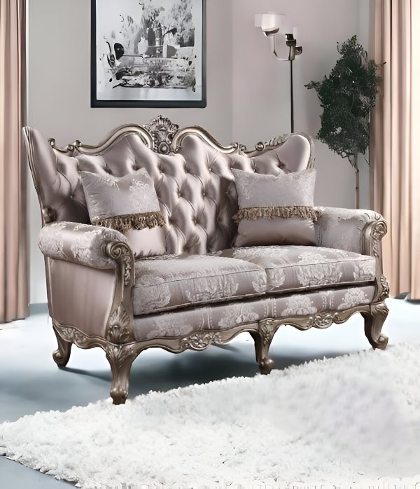 68" Pink And Platinum Silk Blend Loveseat and Toss Pillows - Image 2