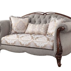 72" Beige And Dark Brown Linen Loveseat and Toss Pillows