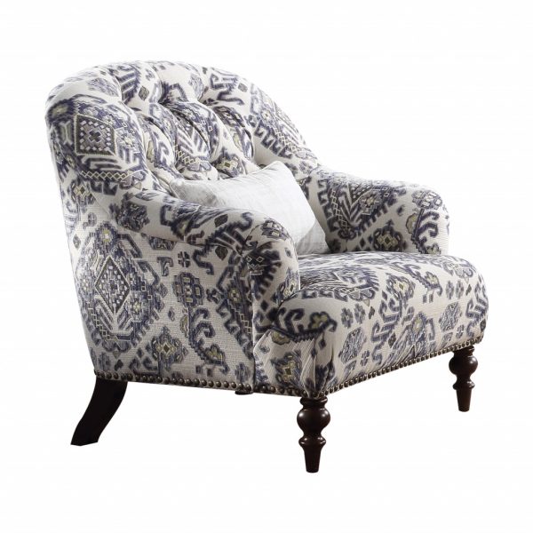 34" Light Gray and Black Fabric Abstract Tufted Arm Chair And Toss Pillow - Image 2