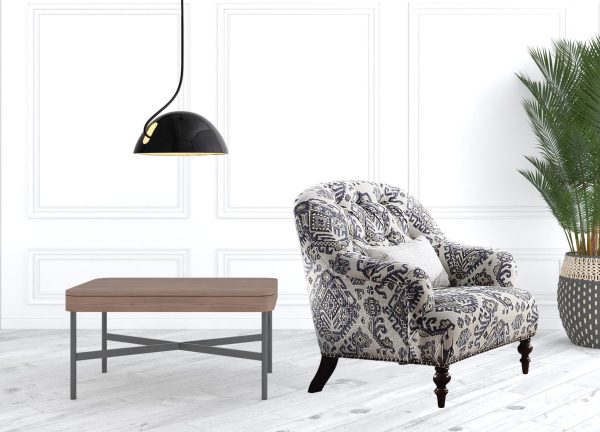 34" Light Gray and Black Fabric Abstract Tufted Arm Chair And Toss Pillow - Image 3