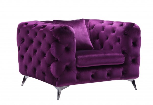 41" Purple Fabric And Black Tufted Arm Chair - Image 4