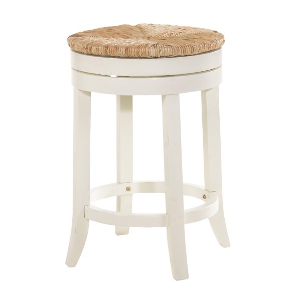 24" Natural And Antiqued White Solid Wood Swivel Backless Counter Height Bar Chair - Image 3