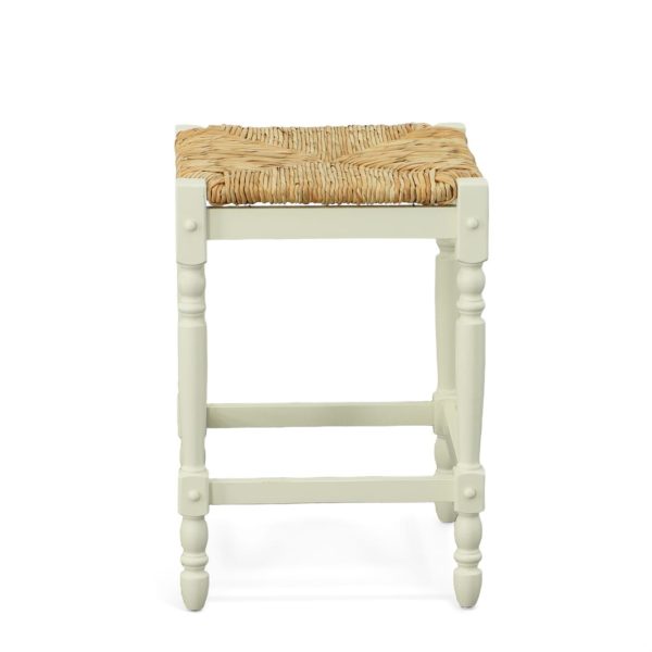 24" Natural And Antiqued White Solid Wood Backless Counter Height Bar Chair
