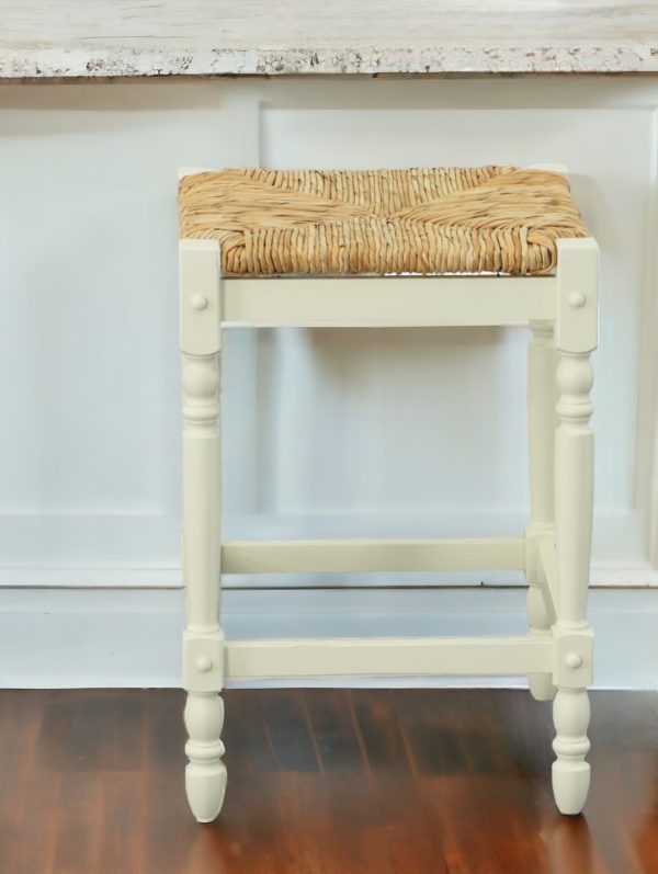 24" Natural And Antiqued White Solid Wood Backless Counter Height Bar Chair - Image 2