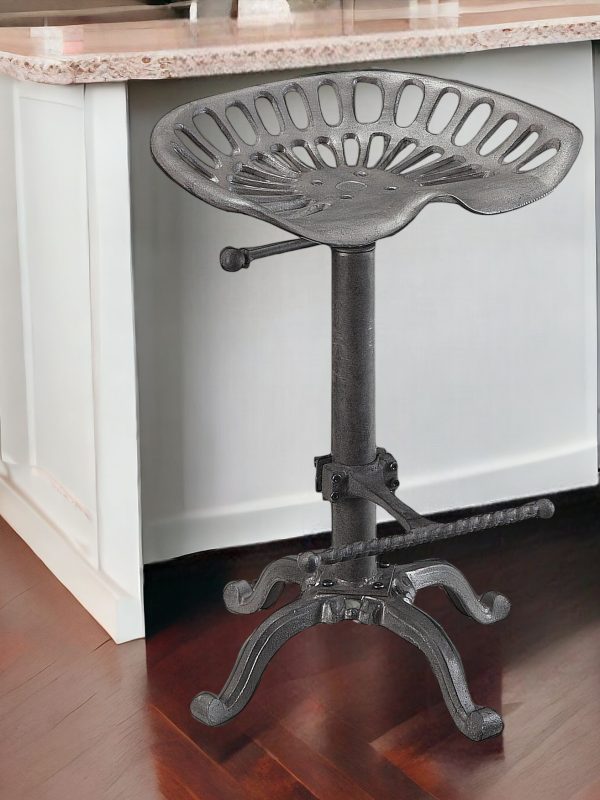23" Gray Iron Backless Adjustable Height Bar Chair - Image 2