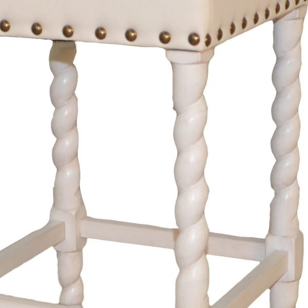 24" Cream And White Solid Wood Backless Counter Height Bar Chair - Image 3