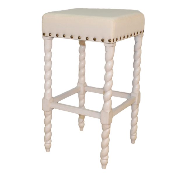 30" Cream And Vanilla Linen Upholstered Solid Wood Backless Bar Chair - Image 2