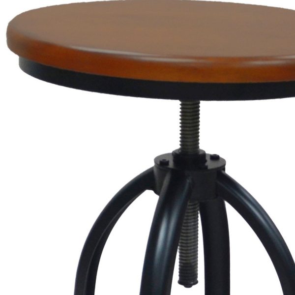 23" Chestnut And Black Steel Swivel Backless Adjustable Height Bar Chair - Image 3