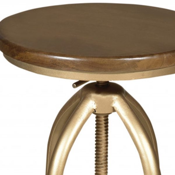 23" Brown And Gold Steel Swivel Backless Adjustable Height Bar Chair - Image 3