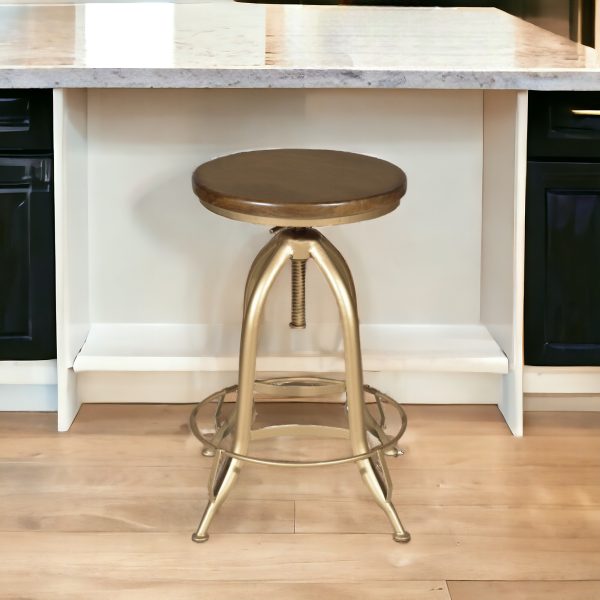 23" Brown And Gold Steel Swivel Backless Adjustable Height Bar Chair - Image 2