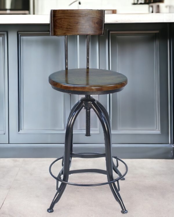 23" Chestnut And Black Steel Swivel Low Back Adjustable Height Bar Chair - Image 2