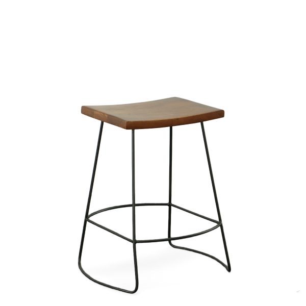 Set of Two 25" Chestnut And Black Steel Backless Counter Height Bar Chairs - Image 2