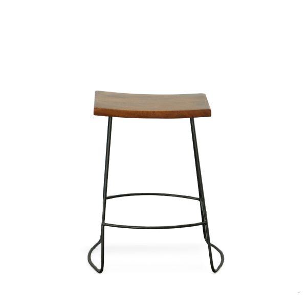 Set of Two 25" Chestnut And Black Steel Backless Counter Height Bar Chairs - Image 4