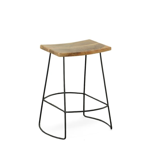 Set of Two 25" Natural And Black Steel Backless Counter Height Bar Chairs - Image 3