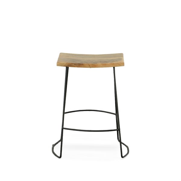 Set of Two 25" Natural And Black Steel Backless Counter Height Bar Chairs - Image 4