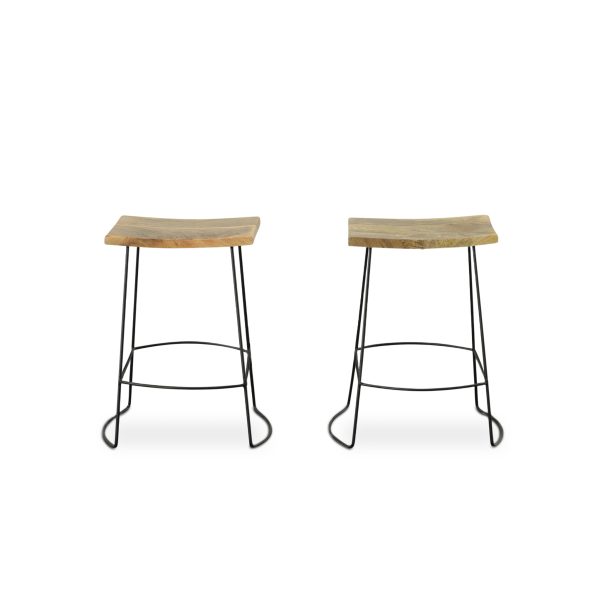 Set of Two 25" Natural And Black Steel Backless Counter Height Bar Chairs - Image 2