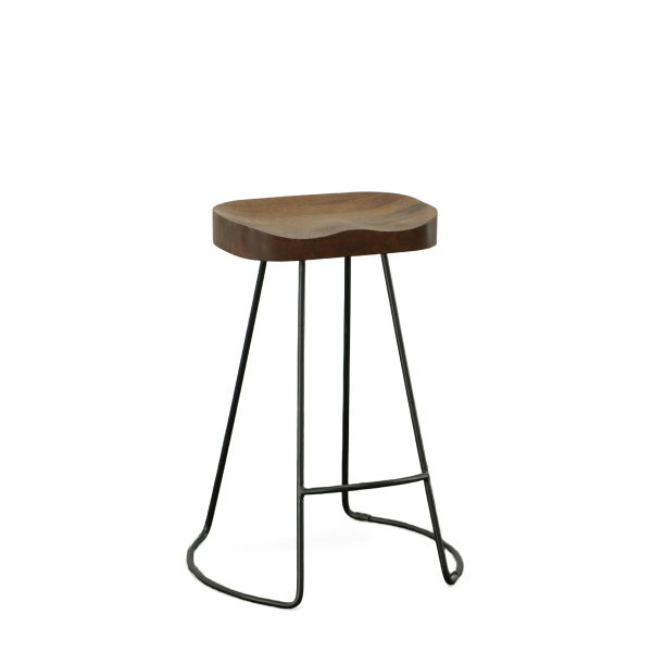 Set of Two 25" Chestnut And Black Steel Backless Counter Height Bar Chairs - Image 3