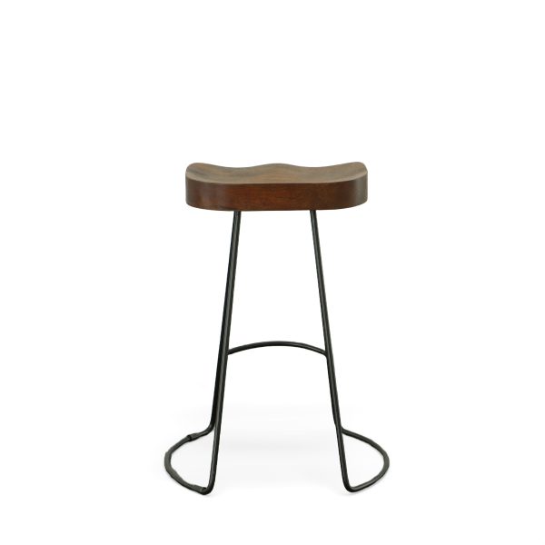 Set of Two 25" Chestnut And Black Steel Backless Counter Height Bar Chairs - Image 4