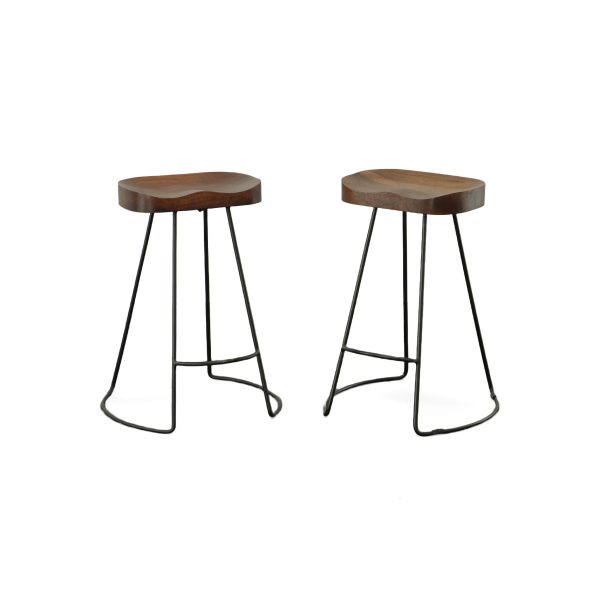 Set of Two 25" Chestnut And Black Steel Backless Counter Height Bar Chairs - Image 2