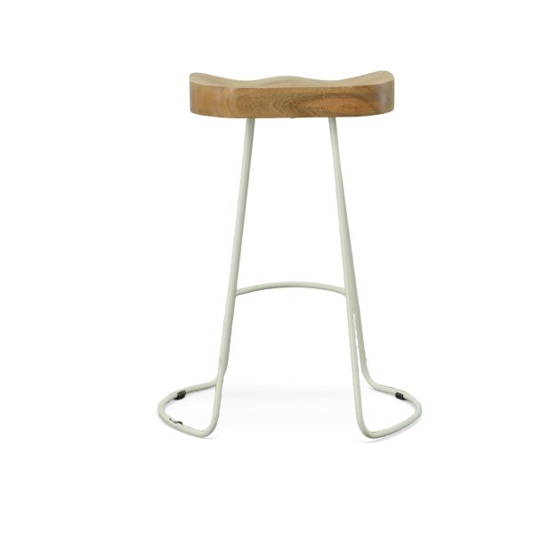 Set of Two 25" Natural And White Steel Backless Counter Height Bar Chairs - Image 4
