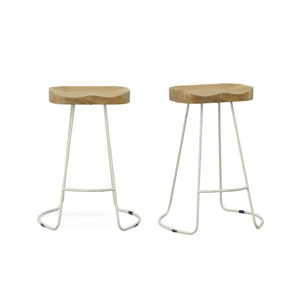 Set of Two 25" Natural And White Steel Backless Counter Height Bar Chairs - Image 3