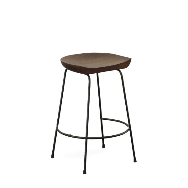 Set of Two 25" Chestnut And Black Steel Backless Counter Height Bar Chairs - Image 4