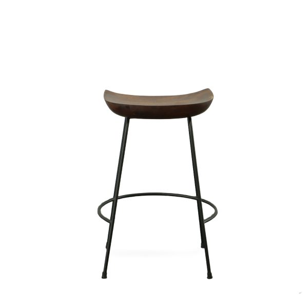 Set of Two 25" Chestnut And Black Steel Backless Counter Height Bar Chairs - Image 2