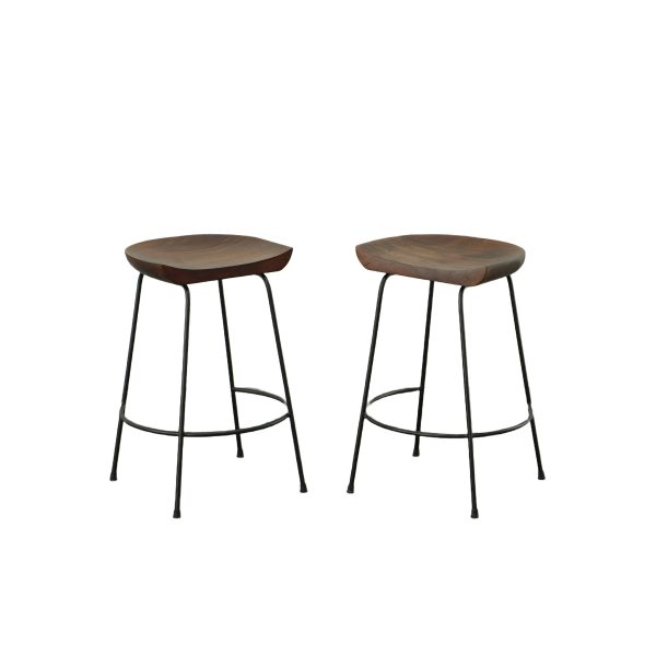 Set of Two 25" Chestnut And Black Steel Backless Counter Height Bar Chairs - Image 3