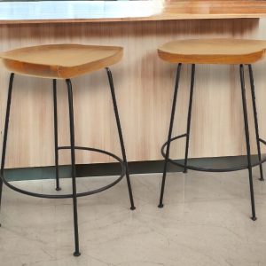 Set of Two 25" Natural And Black Steel Backless Counter Height Bar Chairs