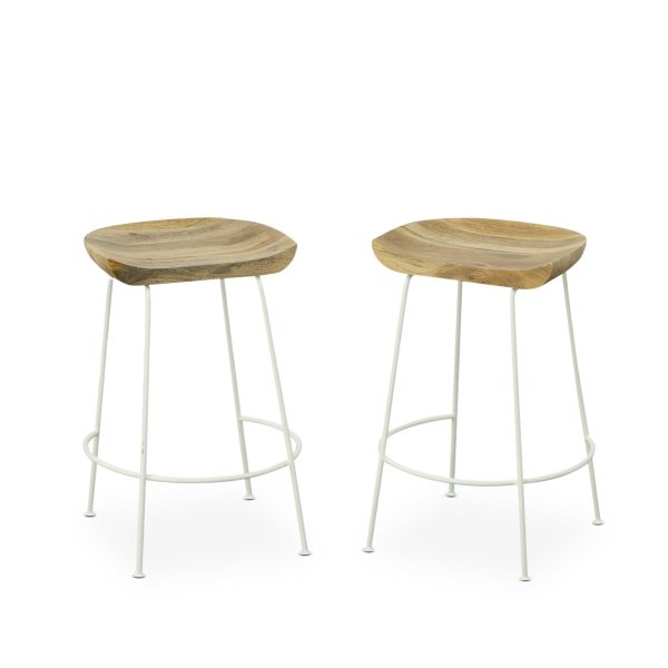 Set of Two 25" Natural And White Steel Backless Counter Height Bar Chairs - Image 4