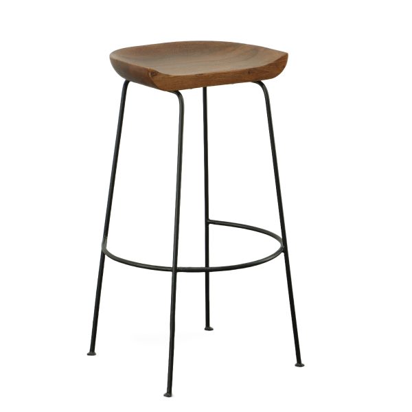 Set of Two 31" Chestnut And Black Steel Backless Bar Height Bar Chairs - Image 2