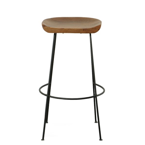 Set of Two 31" Chestnut And Black Steel Backless Bar Height Bar Chairs - Image 4