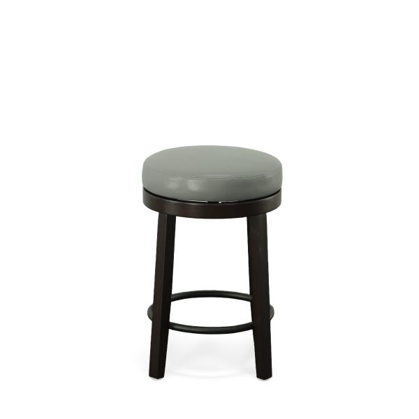 Set of Two 24" Gray And Espresso Faux Leather And Solid Wood Swivel Backless Counter Height Bar Chairs - Image 3