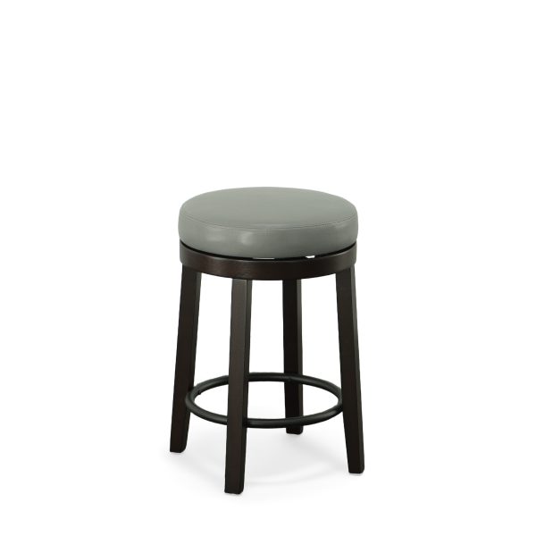 Set of Two 24" Gray And Espresso Faux Leather And Solid Wood Swivel Backless Counter Height Bar Chairs - Image 2