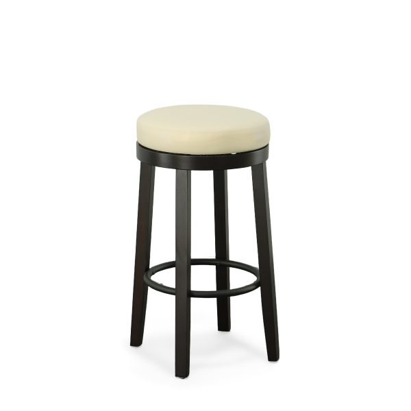 Set of Two 30" Cream And Espresso Faux Leather And Solid Wood Swivel Backless Bar Height Bar Chairs - Image 4
