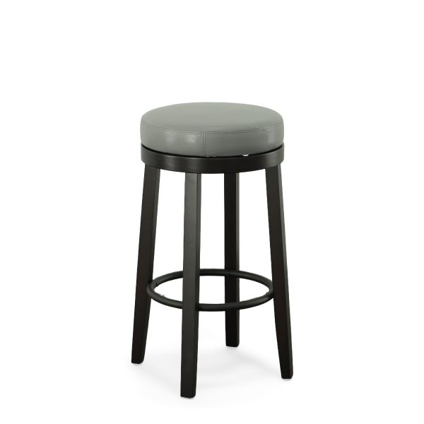Set of Two 30" Gray And Espresso Faux Leather And Solid Wood Swivel Backless Bar Height Bar Chairs - Image 4