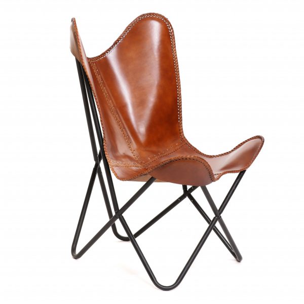 32" Brown and Black Genuine Leather Butterfly Chair - Image 2