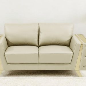 72" Beige And Gold Genuine Leather Loveseat