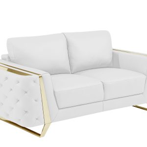 72" White And Gold Genuine Leather Loveseat