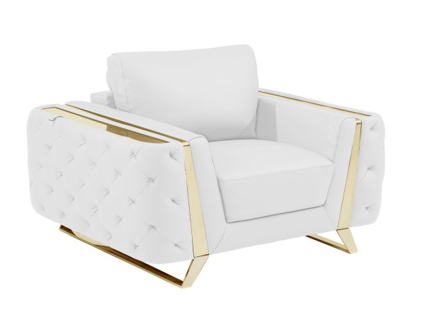 50" White And Gold Genuine Leather Club Chair - Image 3